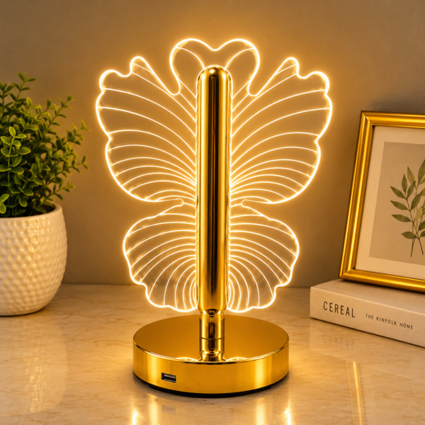 Lampe de Table LED Dorée en Forme de Papillon