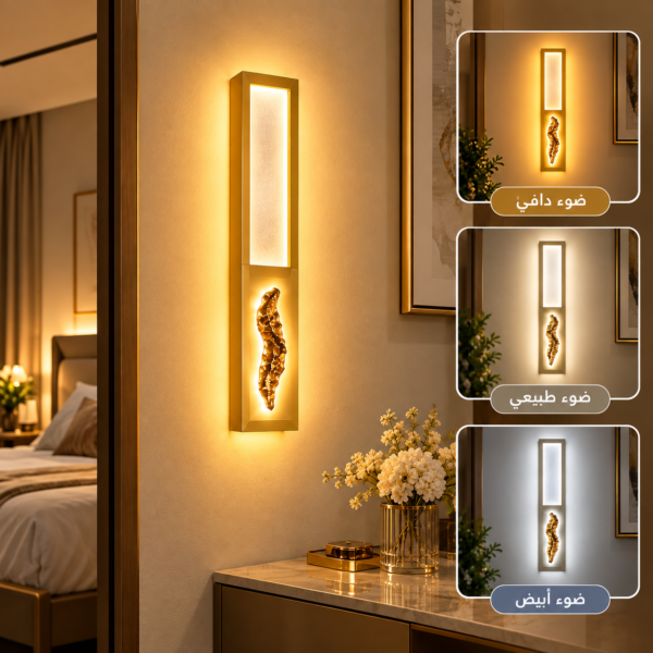Applique Murale LED Dorée Cristal – 3 Temps