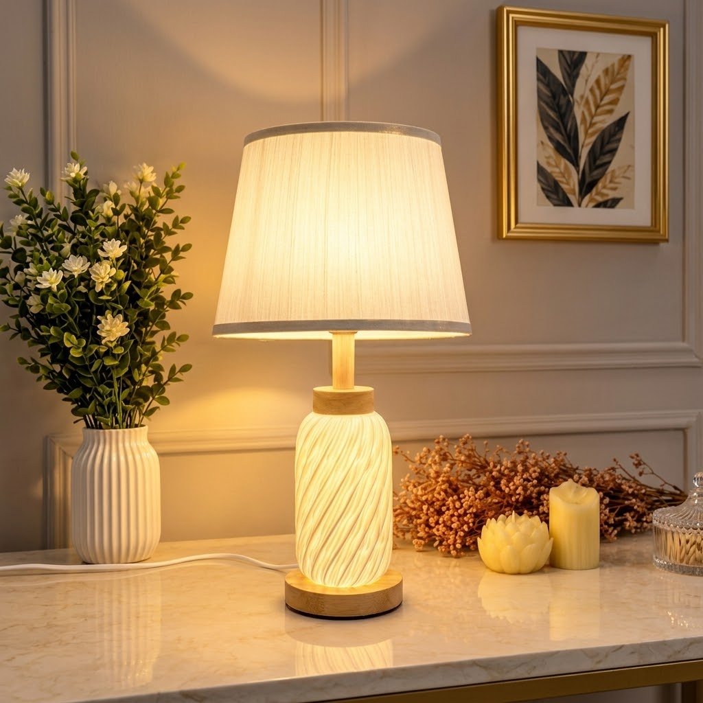 Lampe de Table Élégante avec Abat-Jour en Tissu – 50 cm