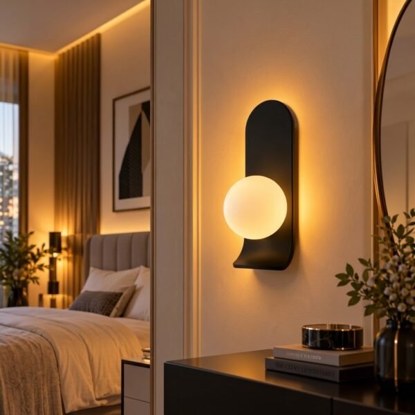 Applique Murale LED Luna Noir – Design Moderne avec Globe Lumineux G9