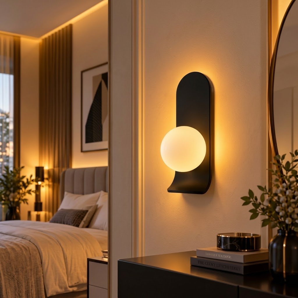 Applique Murale LED Luna Noir – Design Moderne avec Globe Lumineux G9