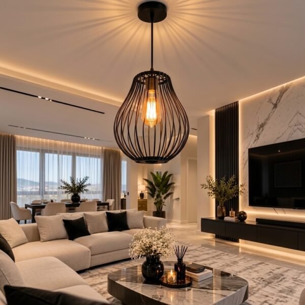 Lustre Suspendu en Forme de Poire Noir