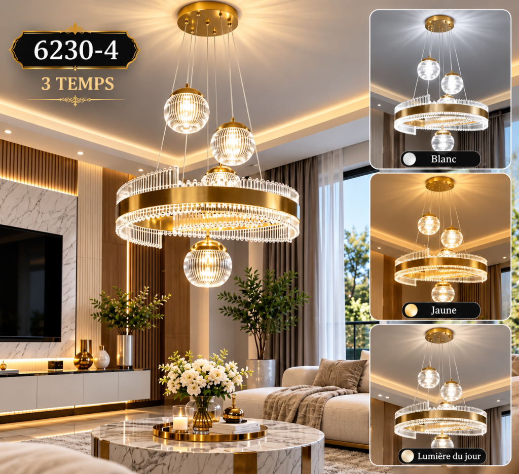 Lustre LED Cristal Rond 4 Boules
