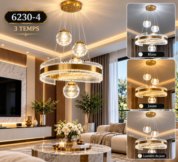 Lustre LED Cristal Rond 4 Boules