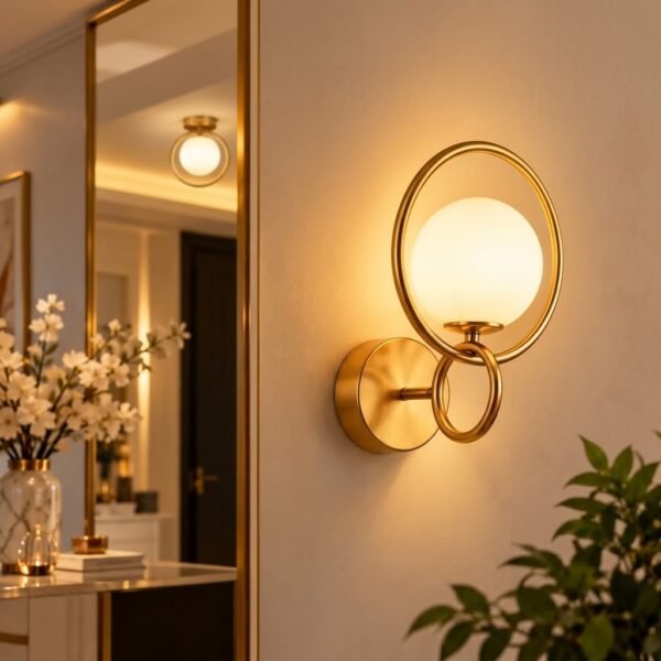 Applique Murale LED Halo Doré – Design Élégant avec Globe Lumineux G9
