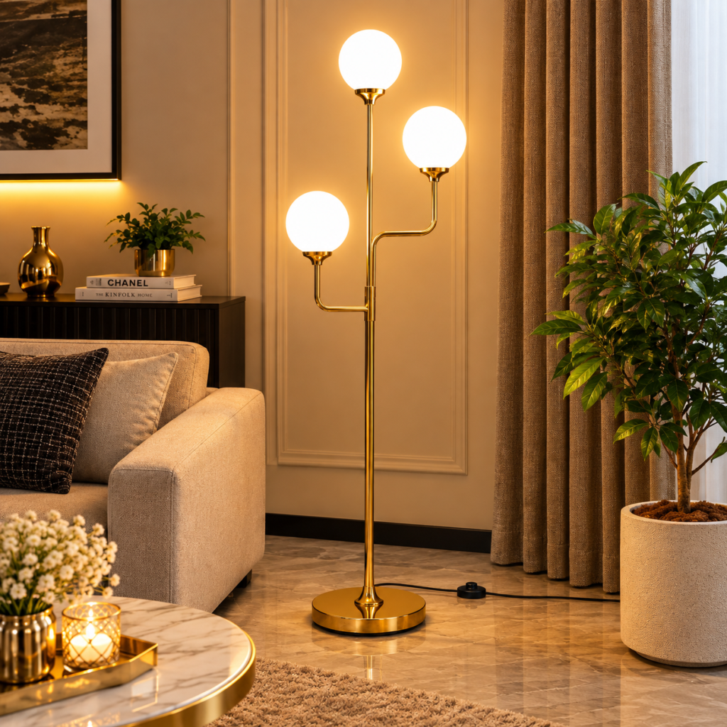 Lampadaire de Coin Moderne à 3 Boules Lumineuses – 155 cm