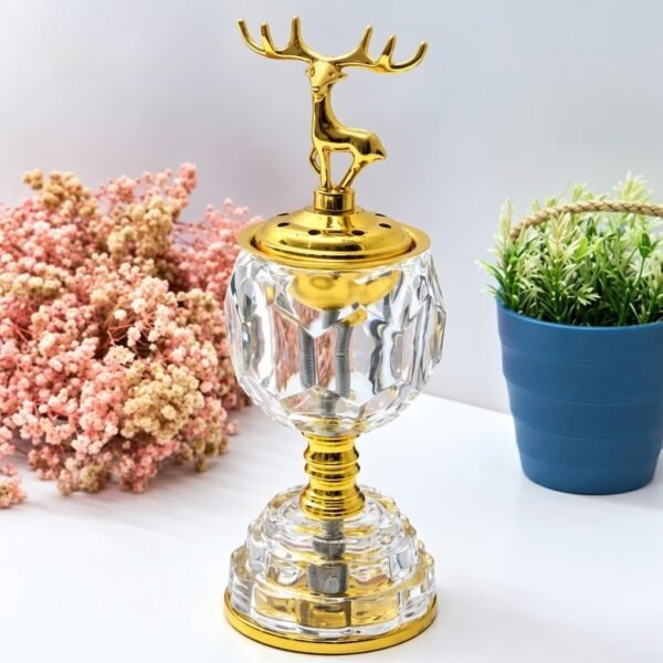 Brûle-Parfum Décoratif en Verre Cristal – Cerf Doré