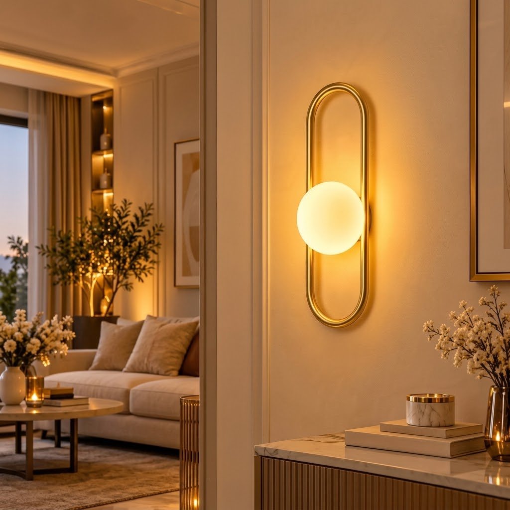 Applique Murale LED Ovale Dorée – Design Luxe avec Globe Lumineux G9