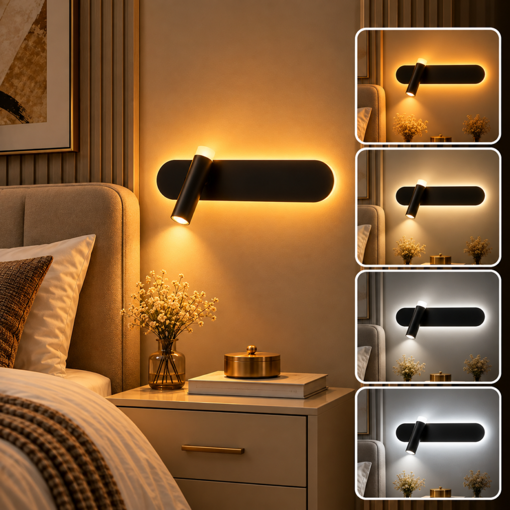 Applique Murale LED Noire Orientable – 3 Temps