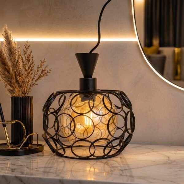 Lustre Suspendu Sphérique Noir – Design Cercles Contemporains