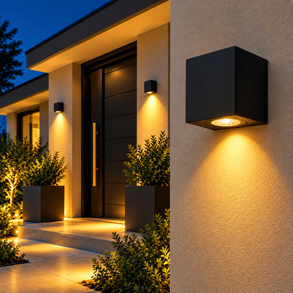 Applique Murale Extérieure Carrée Noire GU10 – Étanche IP65
