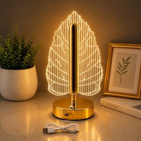 Lampe de Table LED Dorée en Forme de Feuille – Design Moderne & Élégant