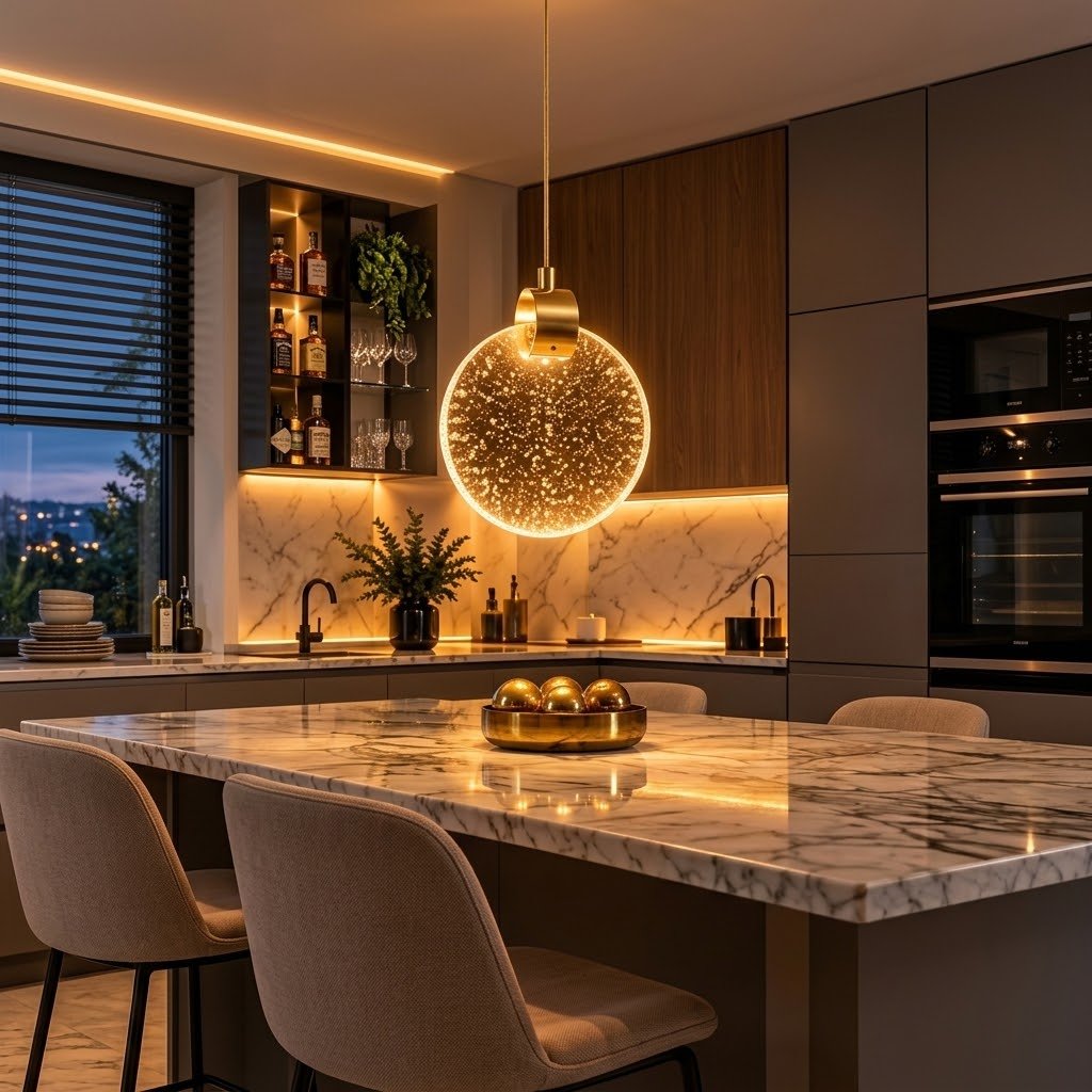 Suspension LED Sphérique en Cristal à Effet Poussière d'Étoiles et Finition Dorée Luxe