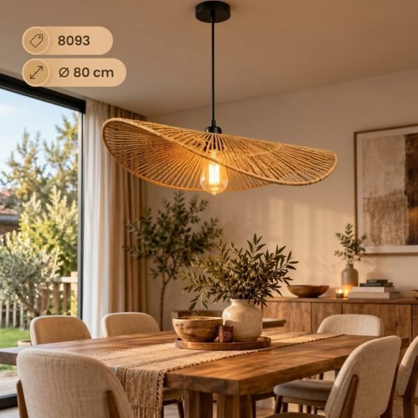 Suspension Luminaire en Rotin Tressé – Design Naturel – Ø 80 cm