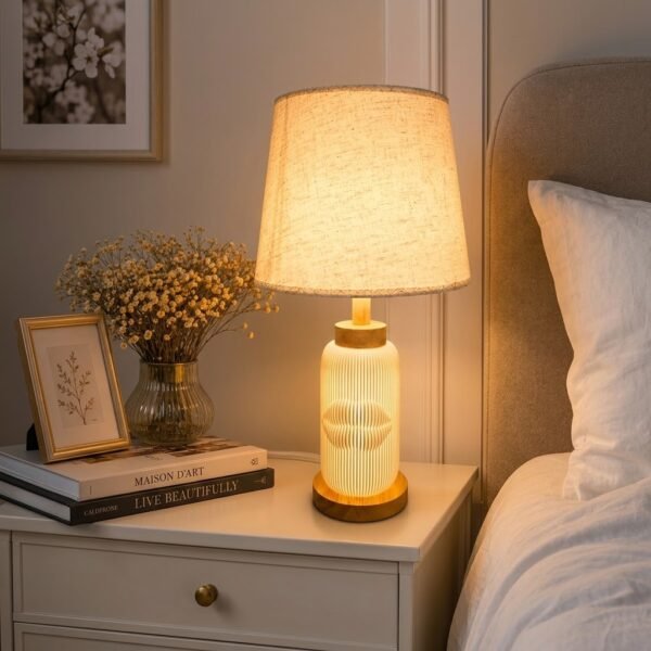 Lampe de Table Élégante avec Abat-Jour en Tissu