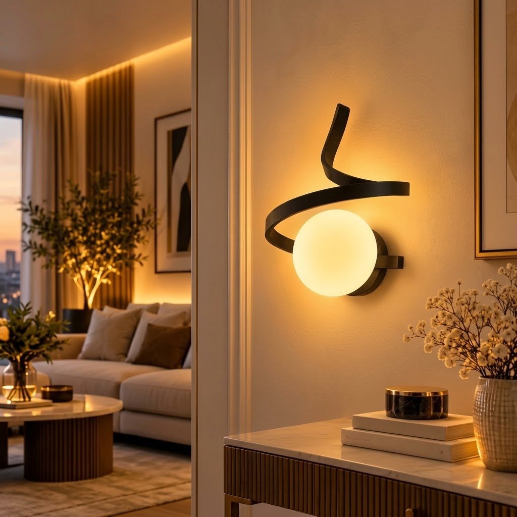 Applique Murale LED Luna Noir – Design Moderne avec Globe Lumineux G9