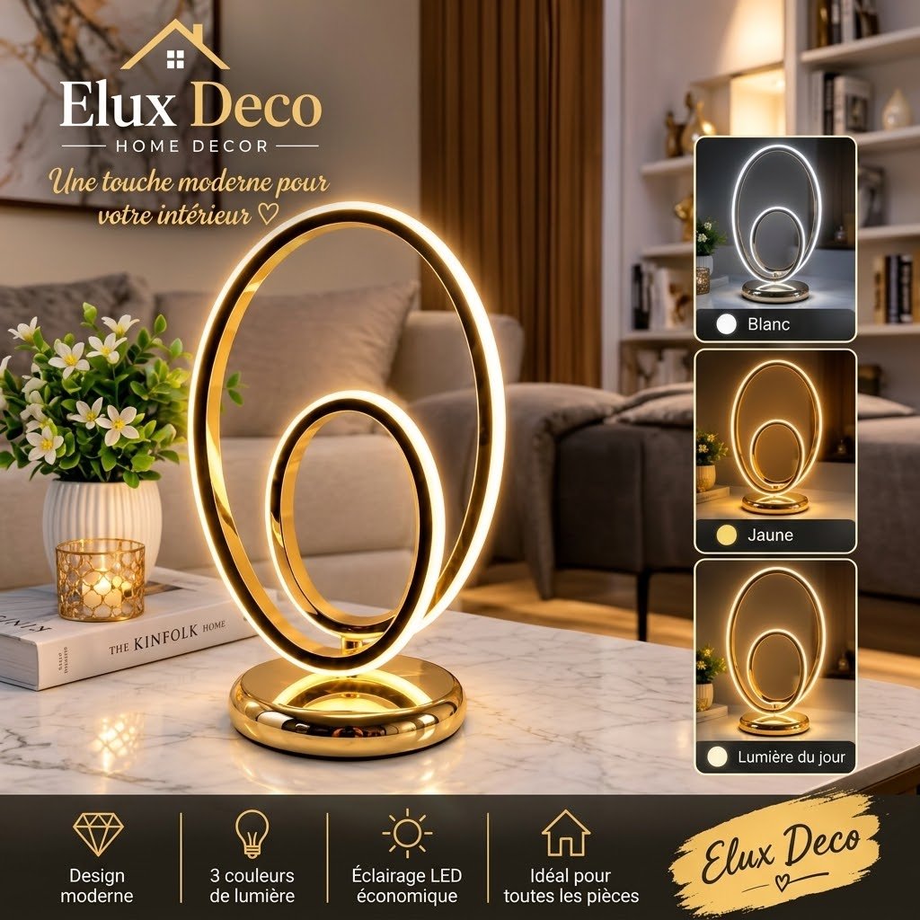 Lampe de Table LED Design en Forme d’Ovale – 3 Couleurs de Lumière