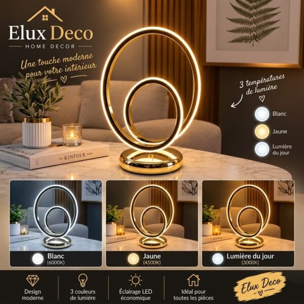 Lampe de Table LED Ovale Design – 3 Couleurs de Lumière