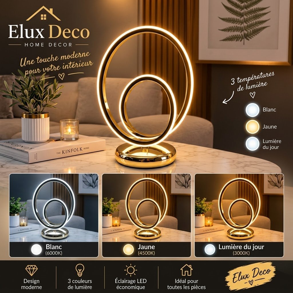 Lampe de Table LED Ovale Design – 3 Couleurs de Lumière