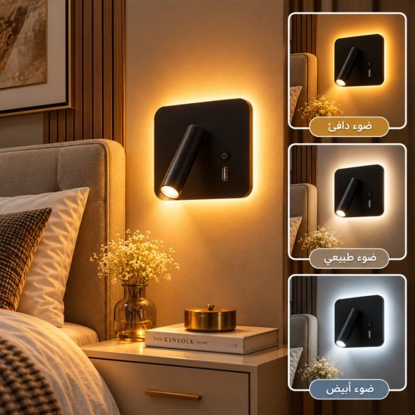 Applique Murale LED Noir Carré Orientable – 3 Temps
