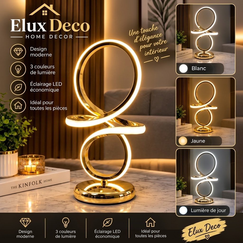 Lampe de Table LED Design en Forme de 8 – 3 Couleurs de Lumière
