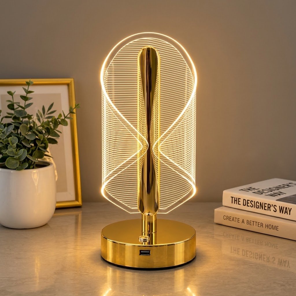 Lampe de Table LED Décorative Dorée – Design Moderne & Élégant