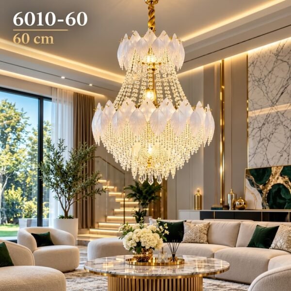 Lustre Suspension Cristal Élégant – Design Double Étage – 60 cm