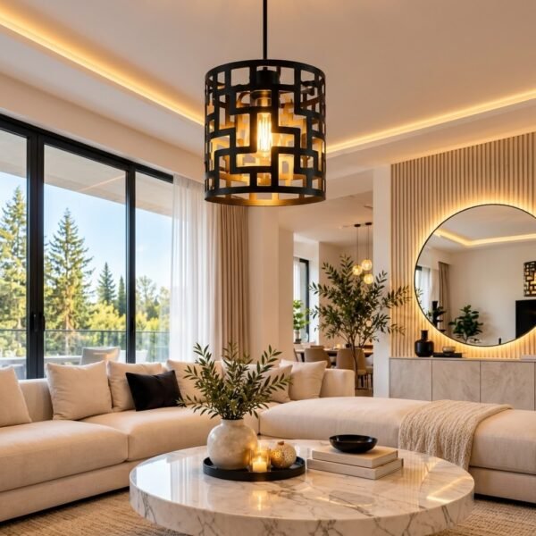 Lampe Suspendue Design Géométrique Noir