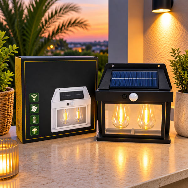 Applique Murale Solaire LED Double Filament avec Détecteur de Mouvement