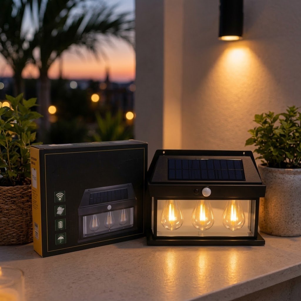 Applique Murale Solaire LED Triple Filament avec Détecteur de Mouvement