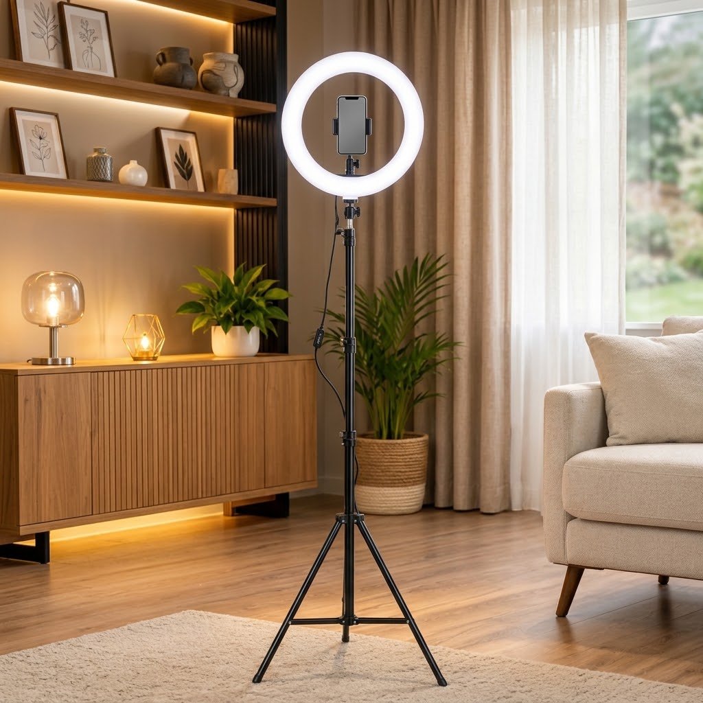 Ring Light LED 25 cm avec Trépied Réglable & Support Téléphone 360°