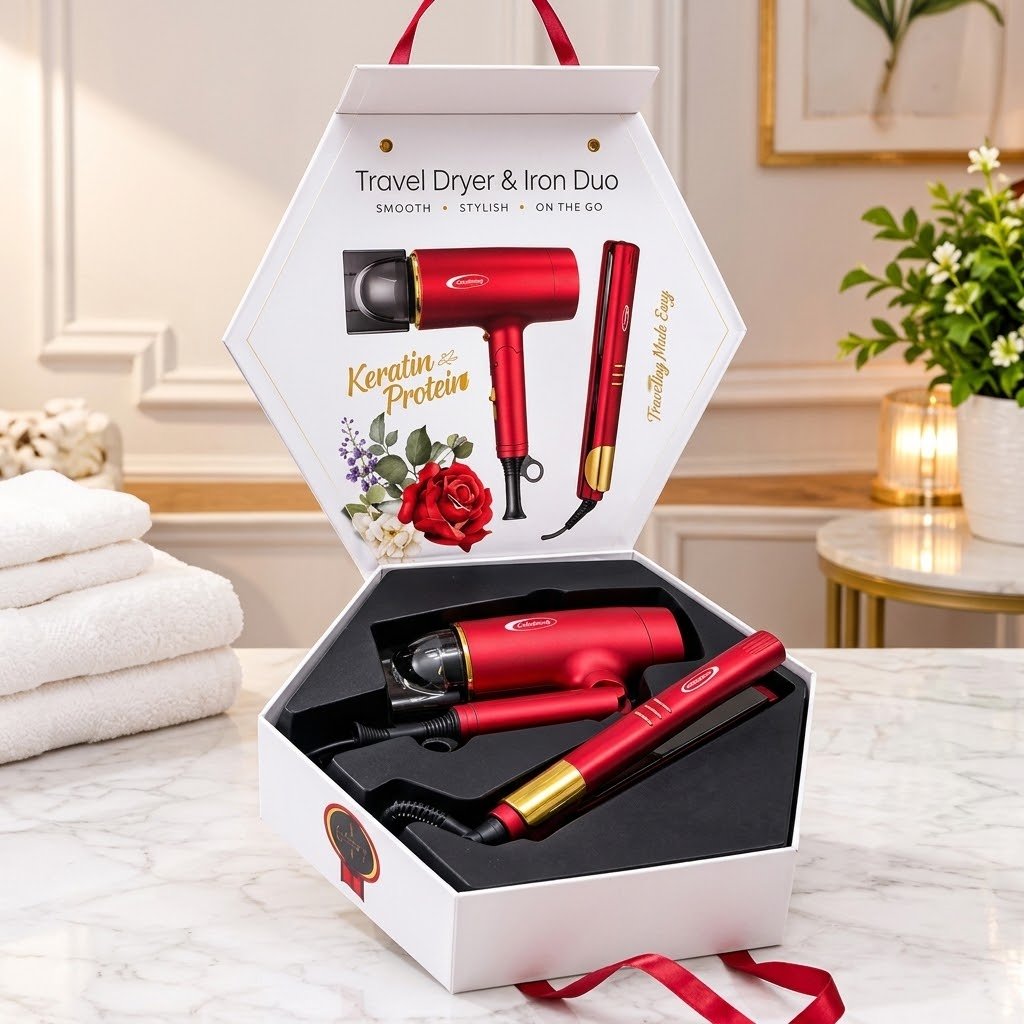 Coffret Sèche-Cheveux & Fer à Lisser 2 en 1 – Rouge