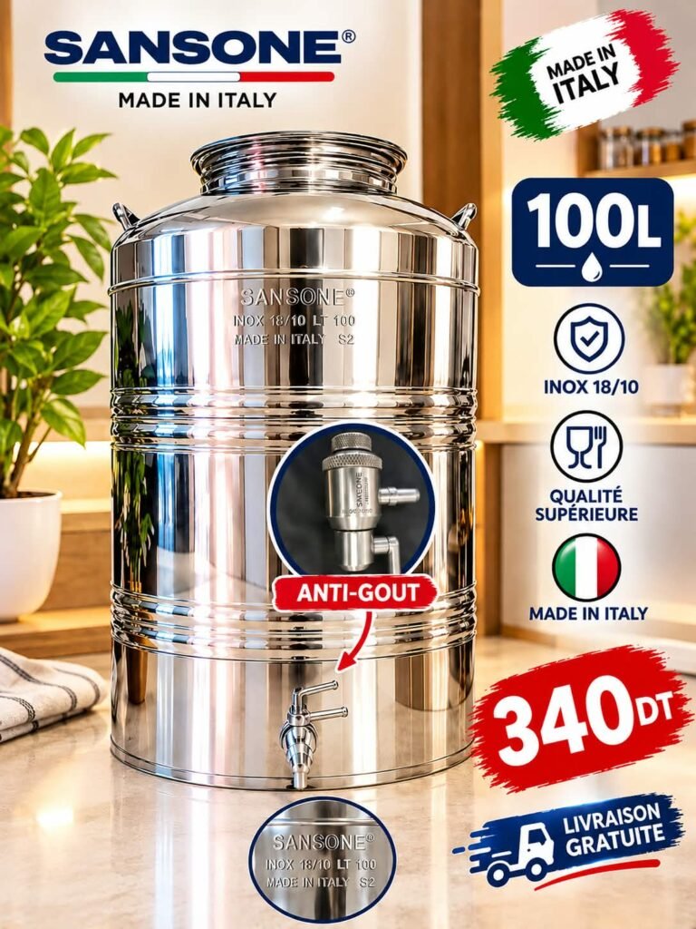 Citerne à Huile Supermonte 100L en Inox 18/10 avec Robinet Anti-Gouttes – Made in Italy