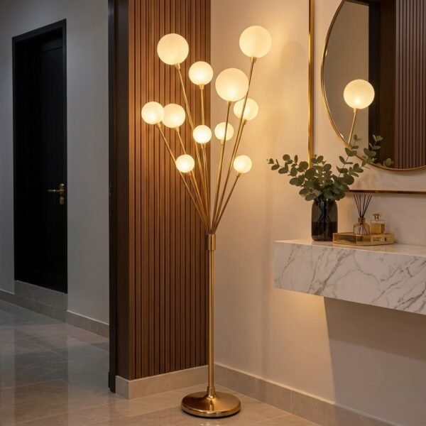 Lampadaire Design Doré 11 Boules – Éclairage Décoratif Moderne-155 cm