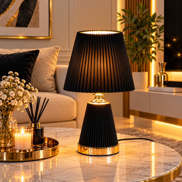 Lampe de Table Plissée Noir