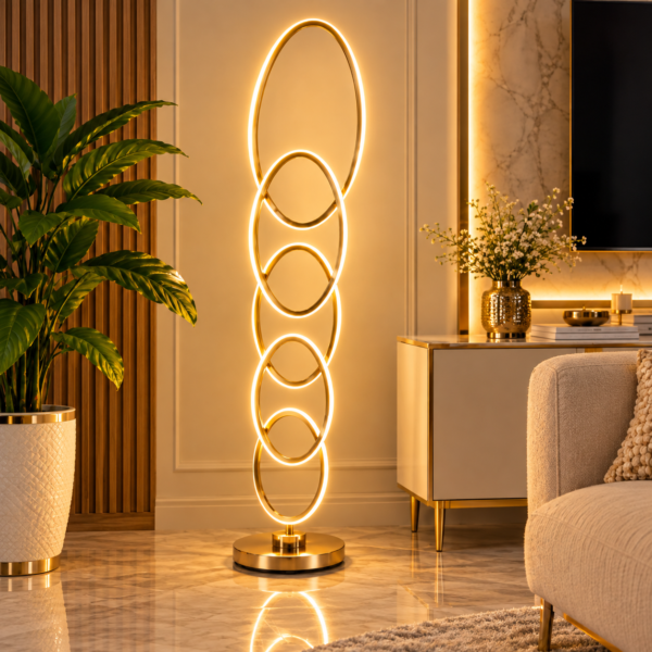 Lampadaire LED Colonne à 5 Anneaux Entrelacés
