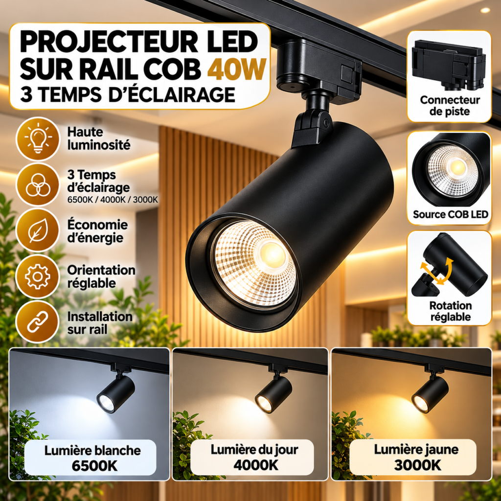 Projecteur LED sur Rail COB 40W